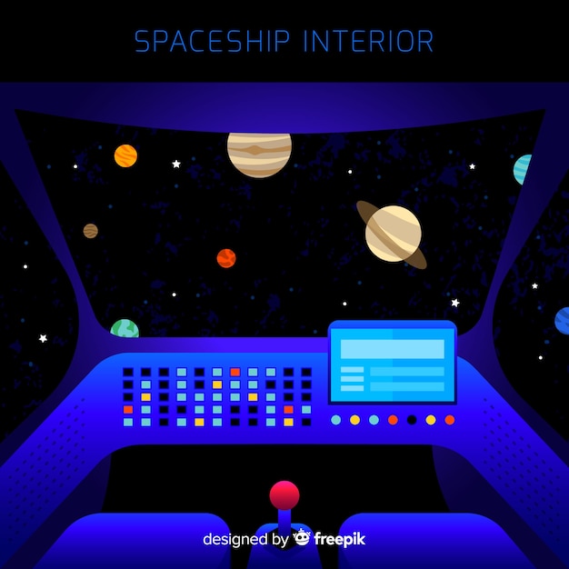 Spaceship Interior Background With Flat Design Vector Free
