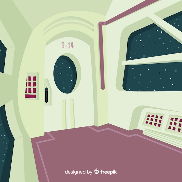 Spaceship Interior Background With Flat Design Vector Free