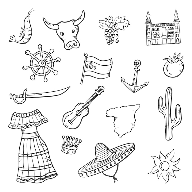 Premium Vector Spain country nation doodle hand drawn set collections