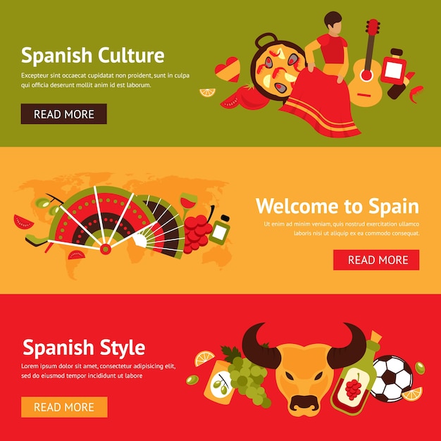 Download Free Vector | Spanish banners with traditional items