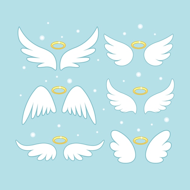 金のニンバスのイラストと輝く天使の妖精の翼 プレミアムベクター