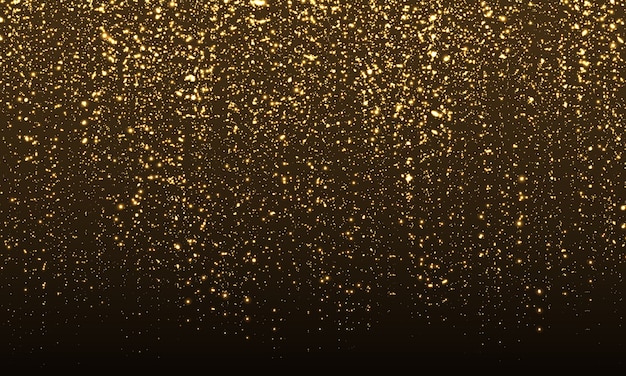 きらめきの背景 ゴールドラメ紙吹雪 抽象的な粒子 スパークリングゴールド 黒の背景にカラーグリッター ゴールドテクスチャ プレミアムベクター