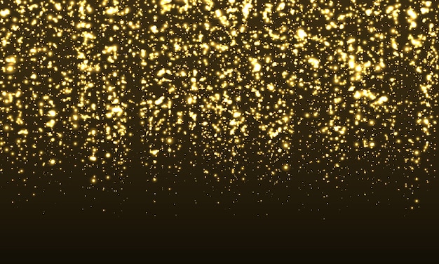 輝きの背景 ゴールドのキラキラ紙吹雪 抽象粒子 スパークリングゴールド 図 黒の背景に色のキラキラ ゴールドのテクスチャです プレミアムベクター