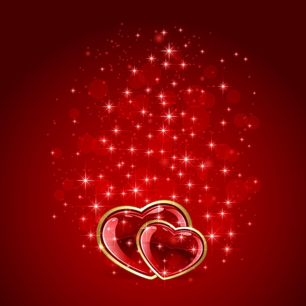 Premium Vector | Sparkling valentines background with two hearts and ...