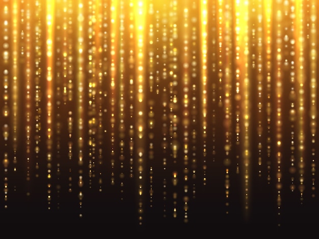 輝く粒子の背景に落ちるとキラキラ輝くゴールドラメ効果 プレミアムベクター