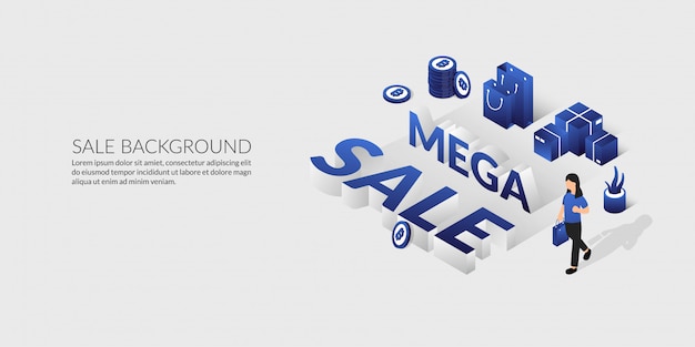 Special promotion template with isometric elements Premium Vector