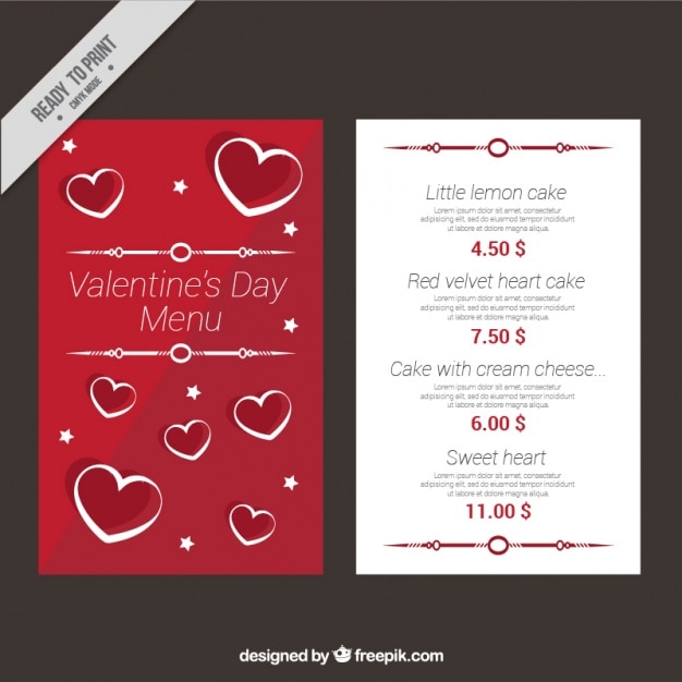 Special valentine's menu with hearts