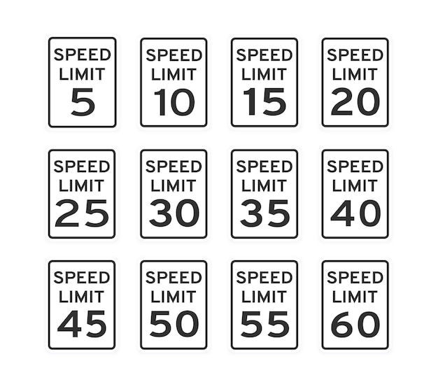 Premium Vector | Speed limit road traffic icon signs set flat style ...