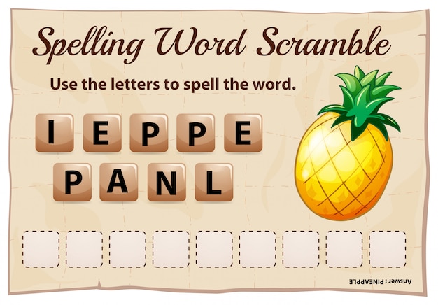 単語パイナップルとスペルの単語scrableゲーム 無料のベクター