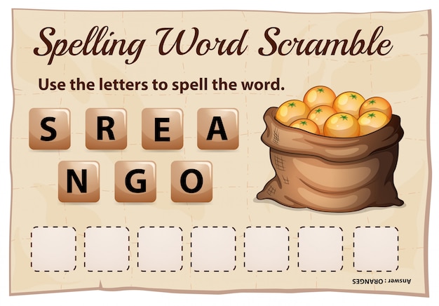 単語オレンジのスペルワードスクランブルゲーム 無料のベクター