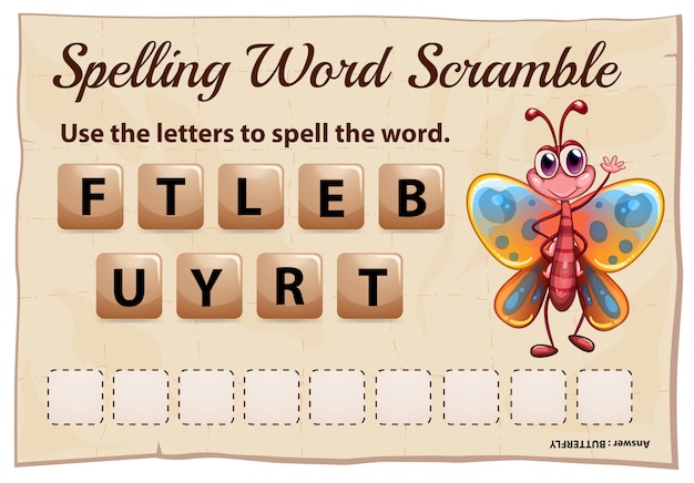 Download Spelling word scramble game with word butterfly | Premium ...