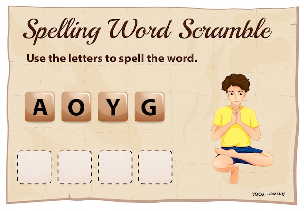 Spelling word scramble for word yoga | Free Vector