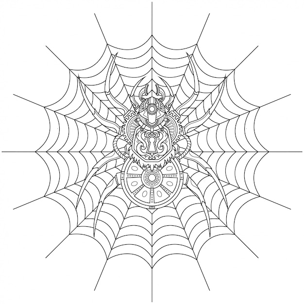 プレミアムベクター クモのスチームパンクなイラストの直線的なスタイル