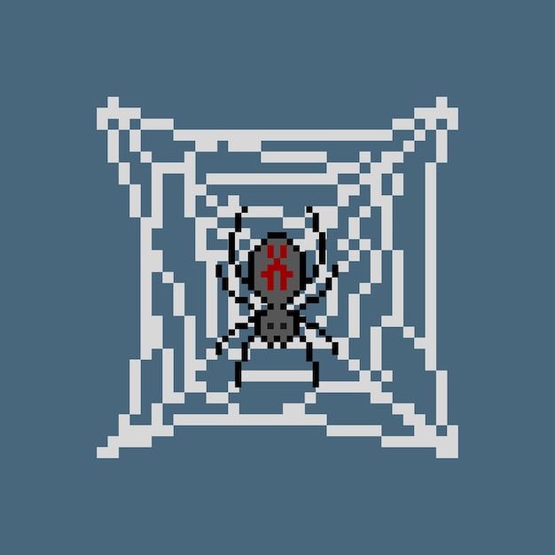 Premium Vector | Spider on web with pixel art style