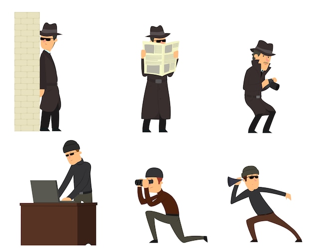 Spies isolated on white Premium Vector