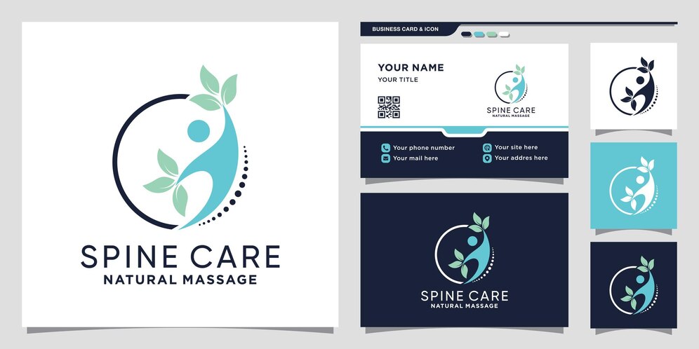  Spine care logo with circle concept and business card design premium vector Premium Vector