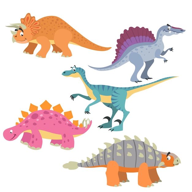 スピノサウルスとトリケラトプスのイラスト プレミアムベクター
