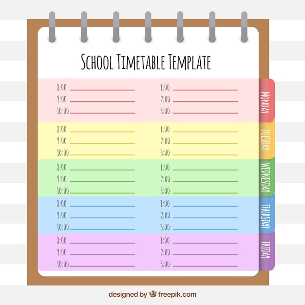 Spiral notebook with school schedule