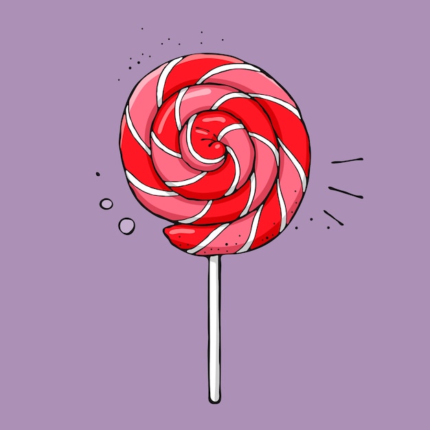 Spiral striped colorful lollipop with outline. handdraw illustration