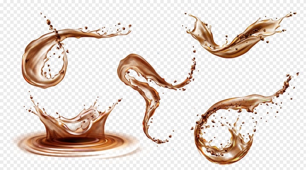 Splashes of coffee set isolated on transparent background Free Vector
