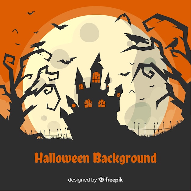 Spooky halloween background with flat design Free Vector