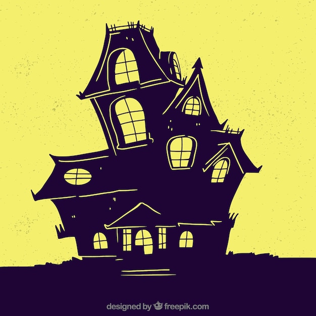 free-vector-spooky-house-with-hand-drawn-style