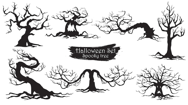 Download Spooky trees silhouette collection of halloween Vector ...