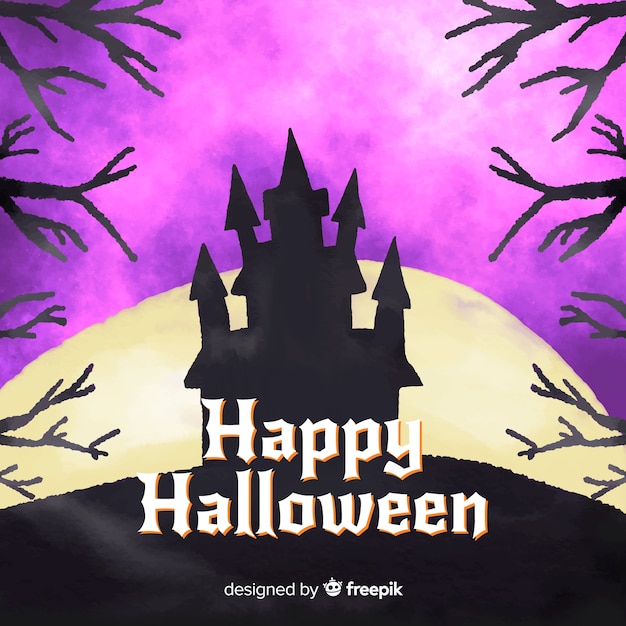 Download Spooky watercolor halloween background | Free Vector