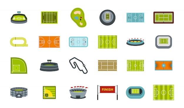 Sport arena icon set. flat set of sport arena vector icons collection isolated Premium Vector