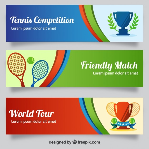 Sport banners with rackets and trophies
