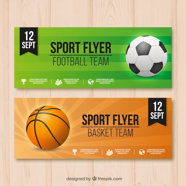 Sport banners with realistic balls