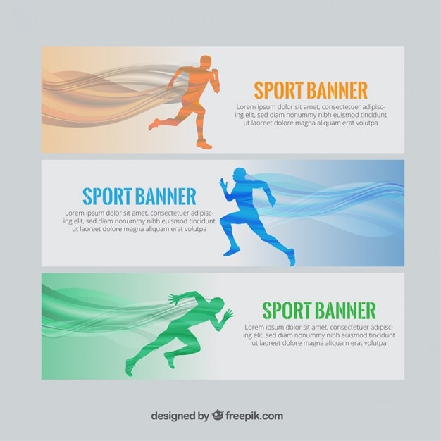 Sport banners with runners and waves