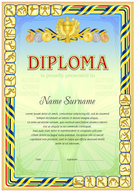 Premium Vector | Sport diploma blank template