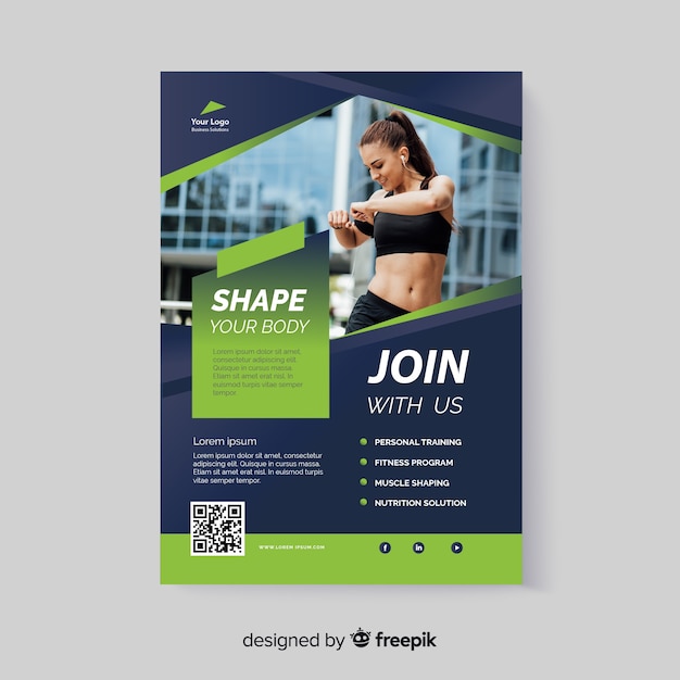 Sport flyer template with qr code Vector | Free Download