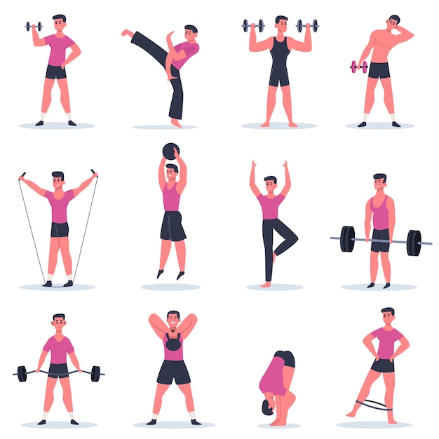 Premium Vector | Sport guy. young man exercising, male character ...