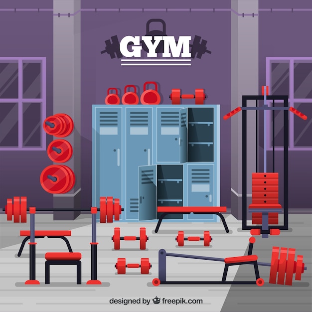 Sport gym background with exercise
machines