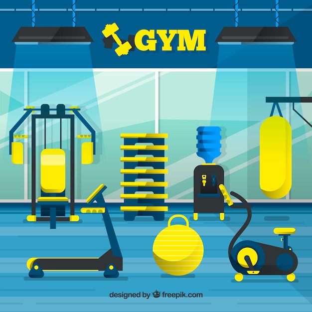 Sport gym background with exercise\
machines