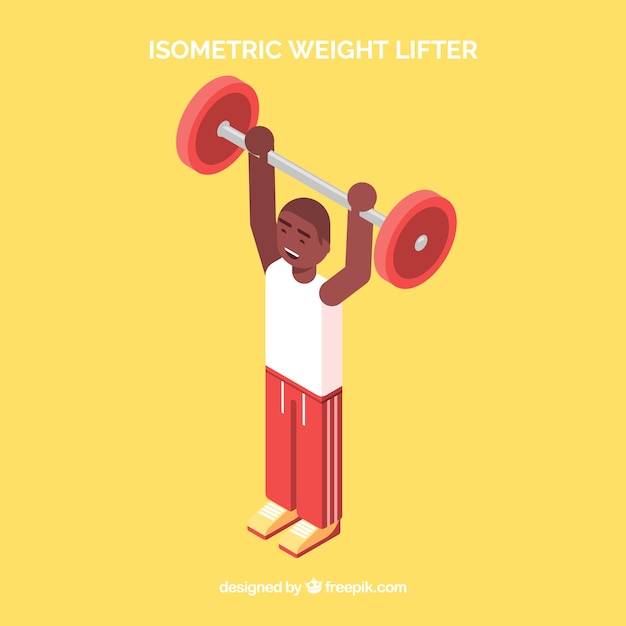 Sport gym background with man training in
isometric style