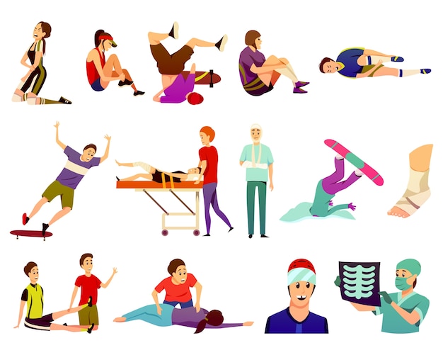 Free Vector | Sport injury flat colorful icons collection of isolated