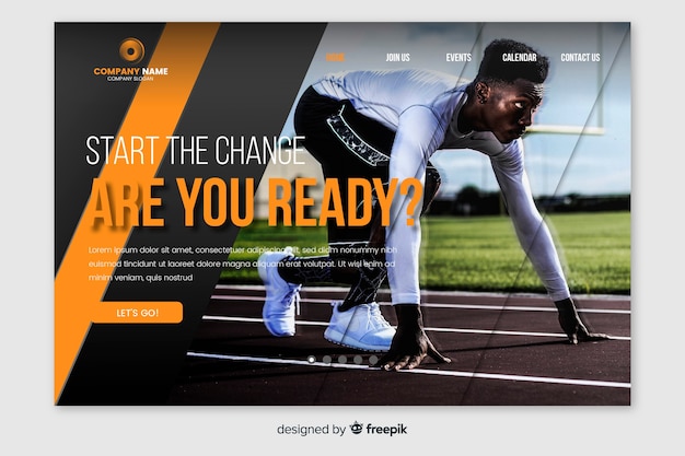 Free Vector | Sport landing page template with photo