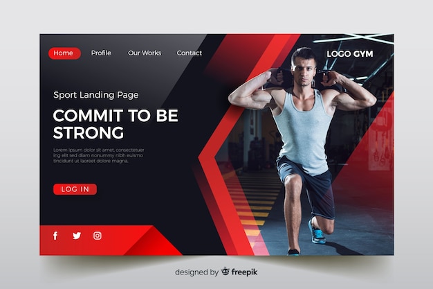 Sport landing page with photo Free Vector
