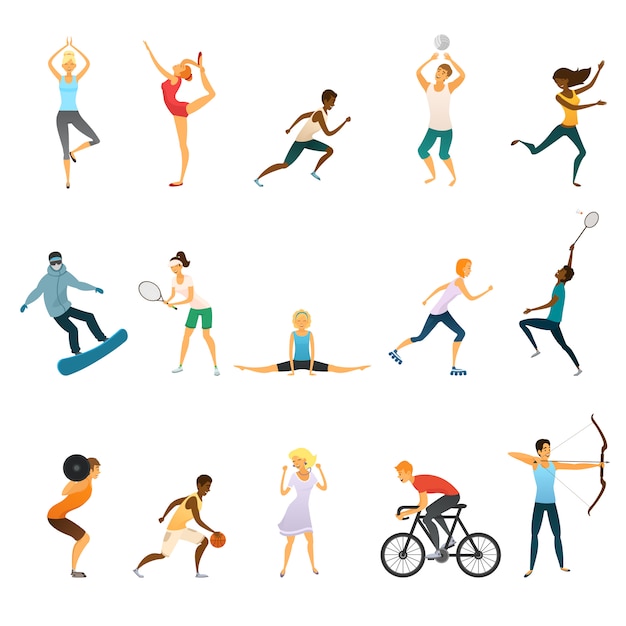 Free Vector | Sport people flat colored icons set