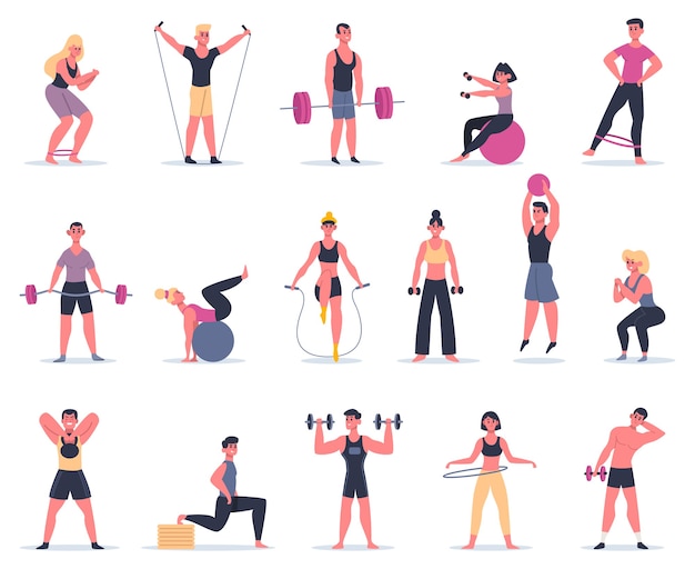 Premium Vector | Sport people. young athletes at sport gym, male female ...