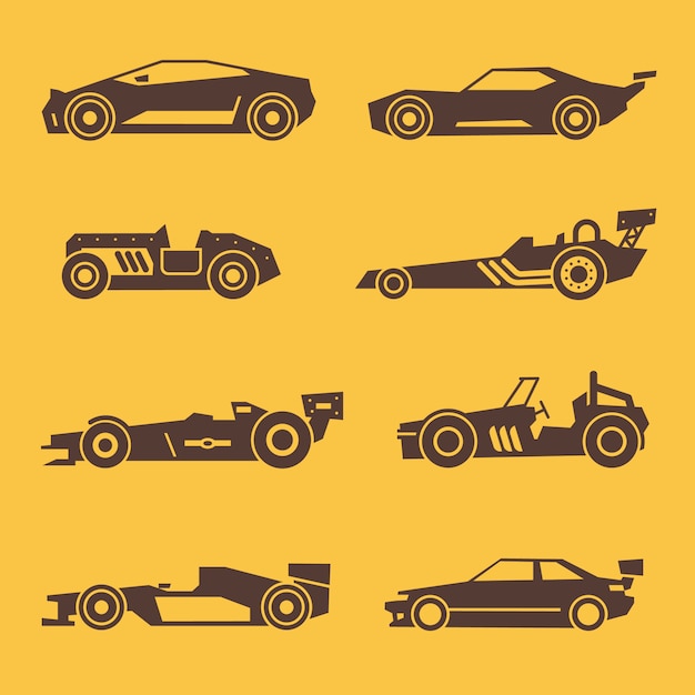 Download Sport race car black icons. set of automobile silhouette ...