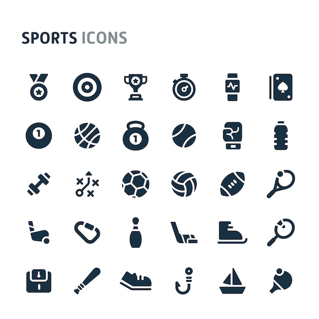 Sports icon set. fillio black icon series. Premium Vector