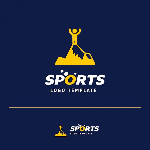 Sports logo man on mountain | Premium Vector