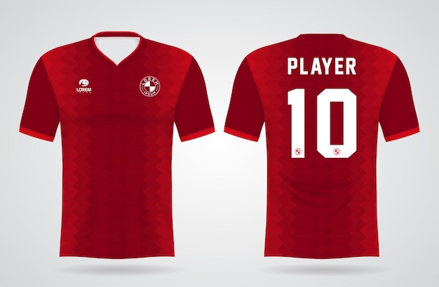 チームのユニフォームとサッカーのtシャツのデザインのためのスポーツの赤いジャージテンプレート プレミアムベクター