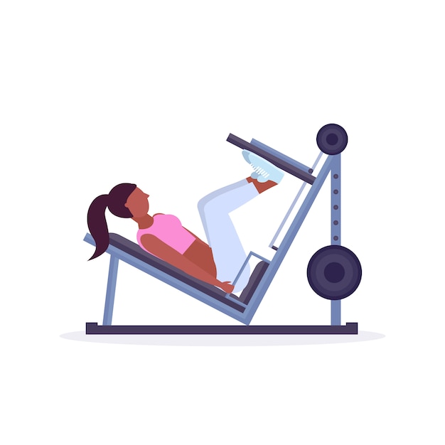 Premium Vector Sports Woman Doing Exercises Leg Press Machine Girl Flexing Muscles Training In 7544