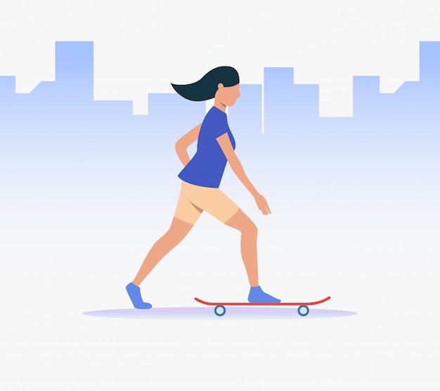Sporty woman riding skateboard Free Vector