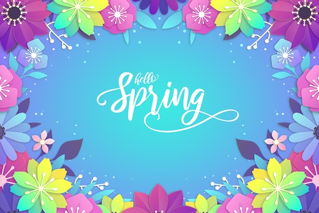 Spring background in colorful paper style Premium Vector